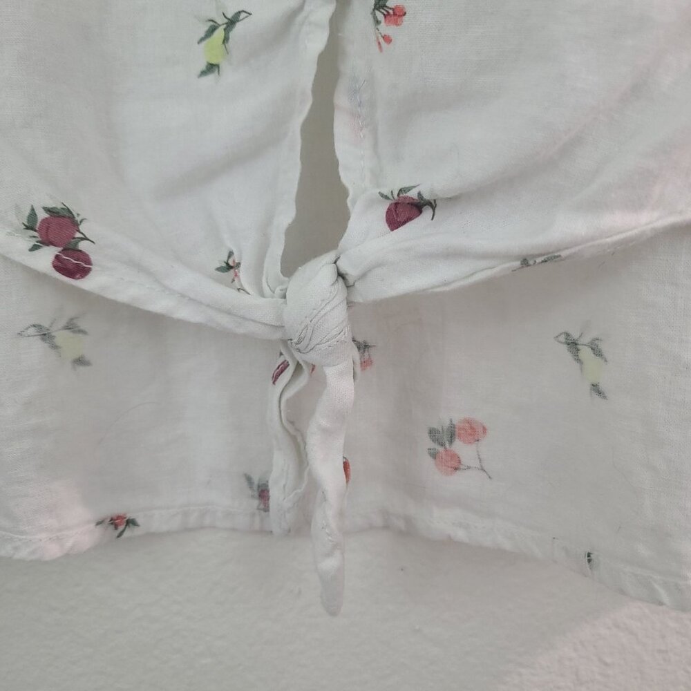 Dip Womens Sz 1X Linen Floral Fruits Button Tie Front Blouse Casual Boho Top - Picture 5 of 8